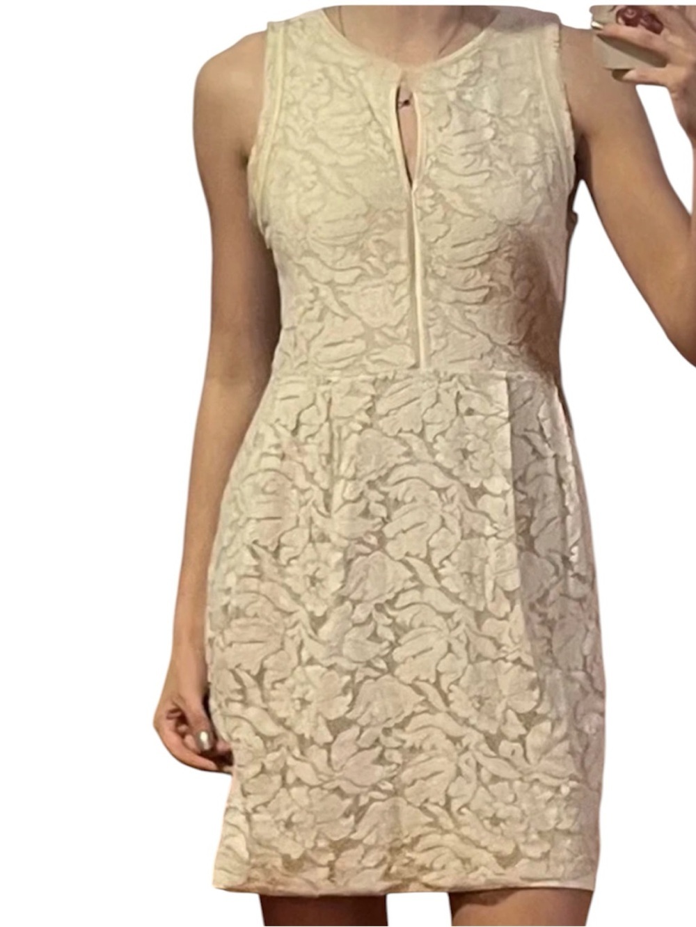 Zara Collection Chic Cream Floral Lace Sleeveless split v-neck Mini Dress